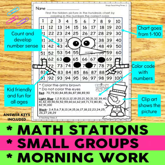 Hundred Chart - Winter | Math Centers | Color By Number- with Digital Resources