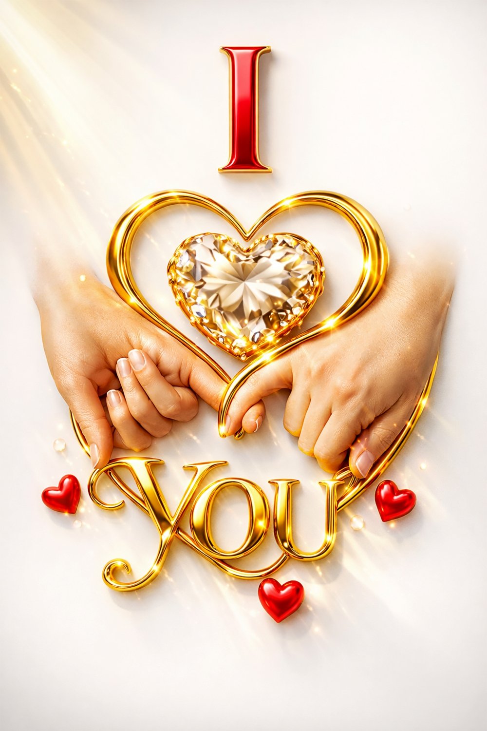 Minimal luxury love quote pin featuring gold heart typography spelling I Love You with a diamond heart on a soft neutral background