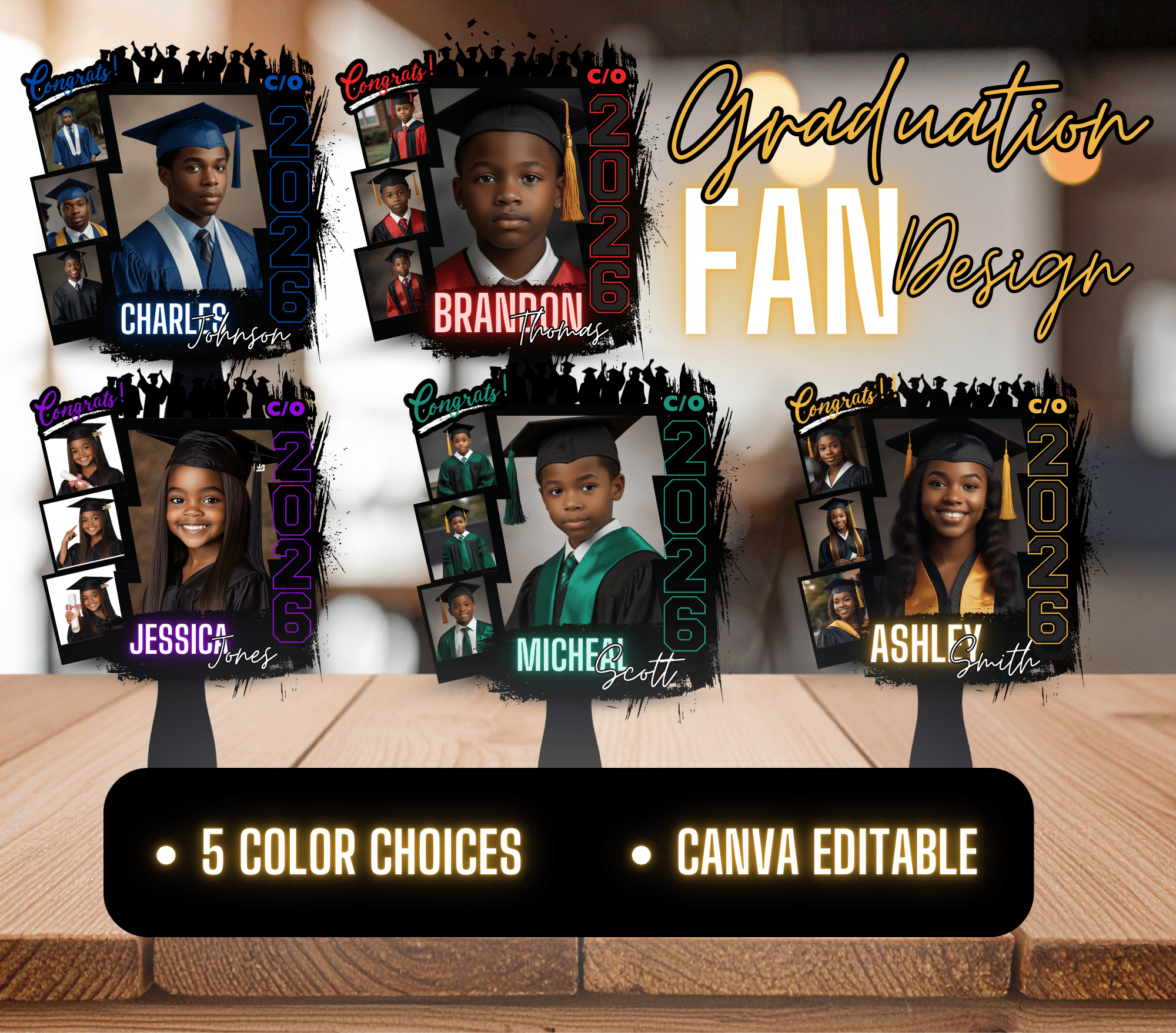 Graduation Fan Template Canva Editable | Class of 2026 Senior Fan ...