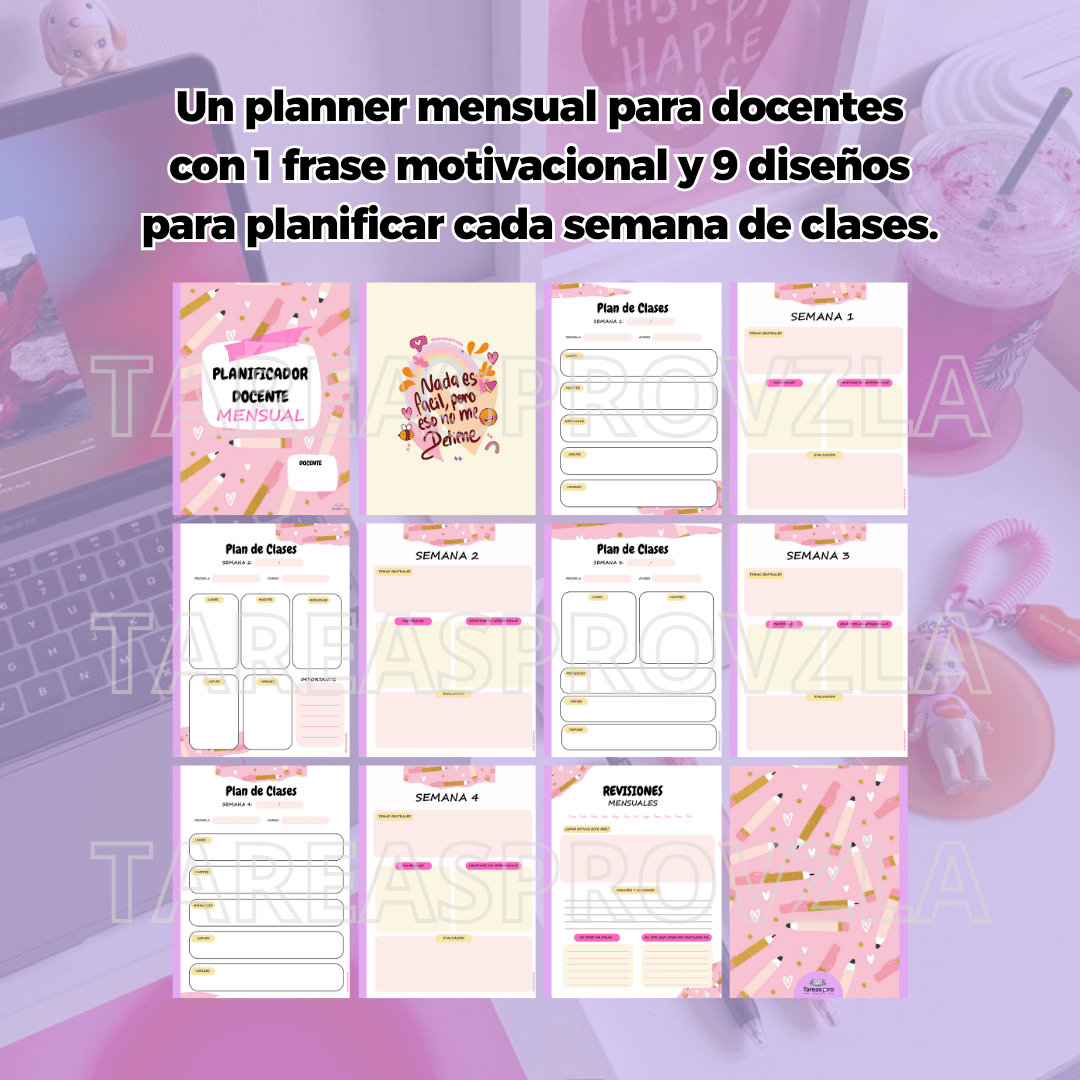 Planner o planificador docente mensual en pdf imprimible.