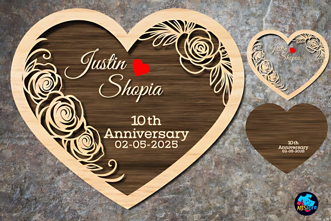 Wedding Anniversary Love Shape Laser Cut