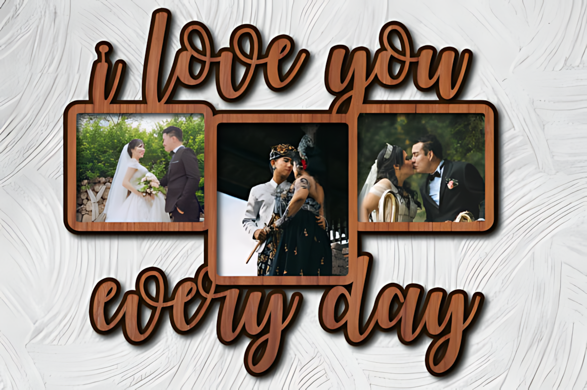 Heart Wooden Photo Frame Collage 3D