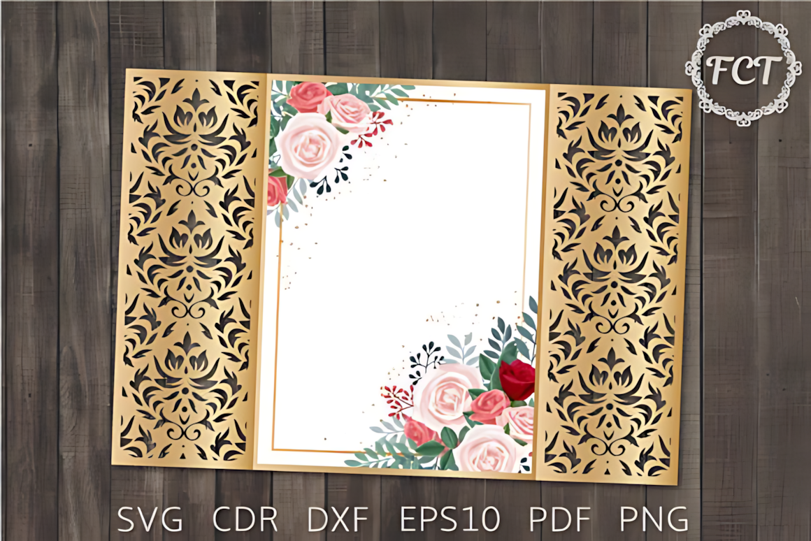 Wedding Invitation SVG Gate Card Damask