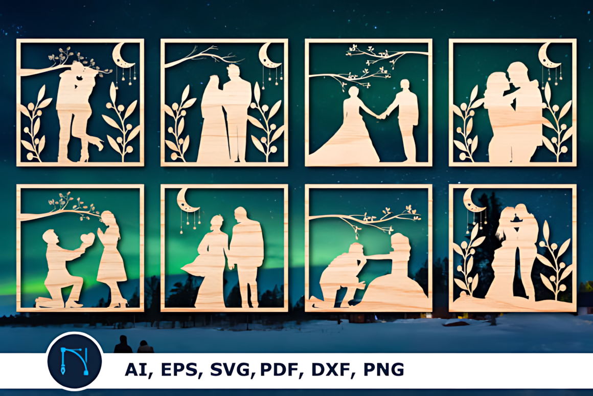 Laser Cut Couple Decor Set SVG Bundle