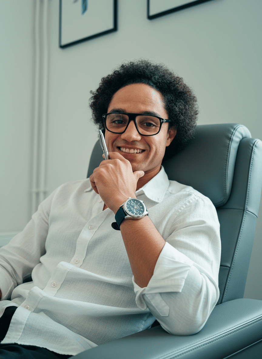 Benjamin AZIKA-EROS en posture de conseil stratégique, illustrant l'offre d'ingénierie de formation pour dirigeants et équipes métiers sur la page d'accueil.