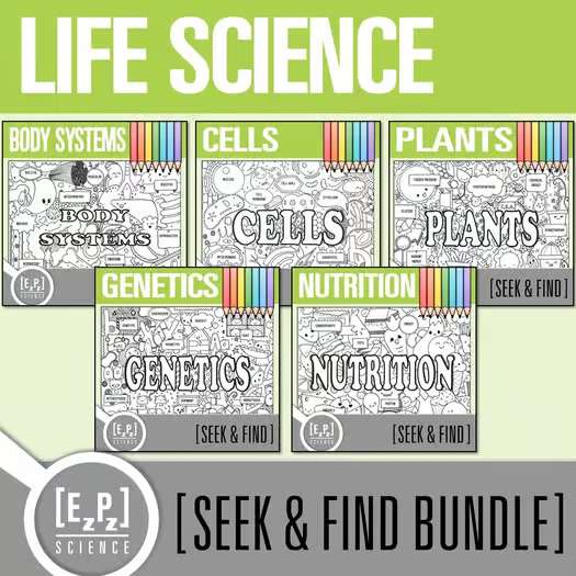 Life Science Vocabulary Search Activity Bundle | Seek and Find Science Doodle