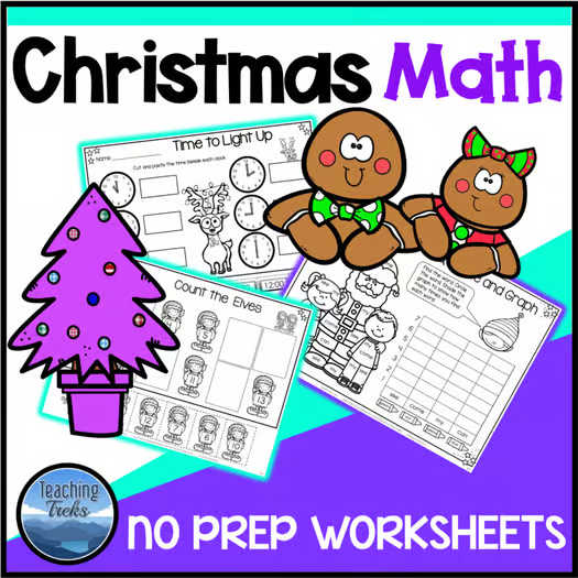 Christmas Worksheets | Math and Language No Prep Printables plus Word Wall Cards
