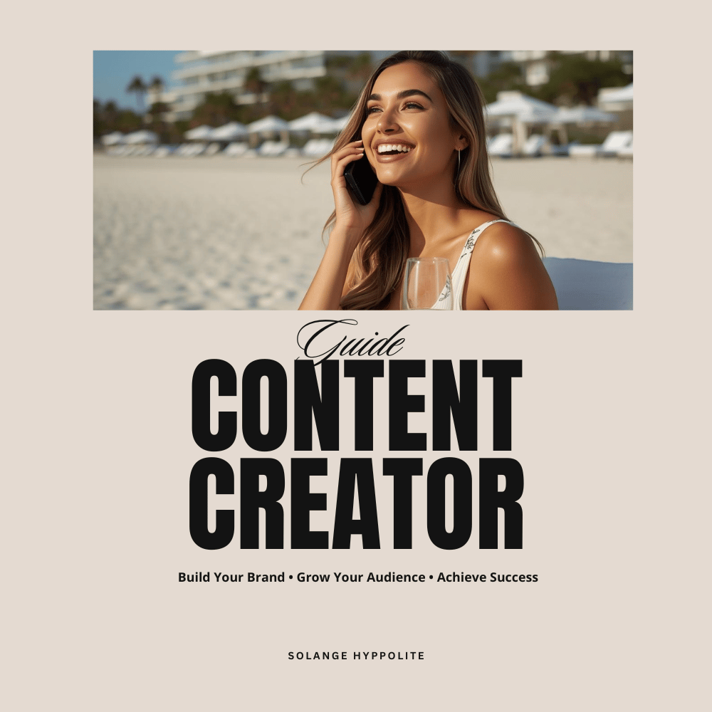 Cover of the ebook “Guide Content Creator” showing a modern, stylish design with the subtitle “Build Your Brand • Grow Your Audience • Achieve Success,” representing digital content creation and online branding.