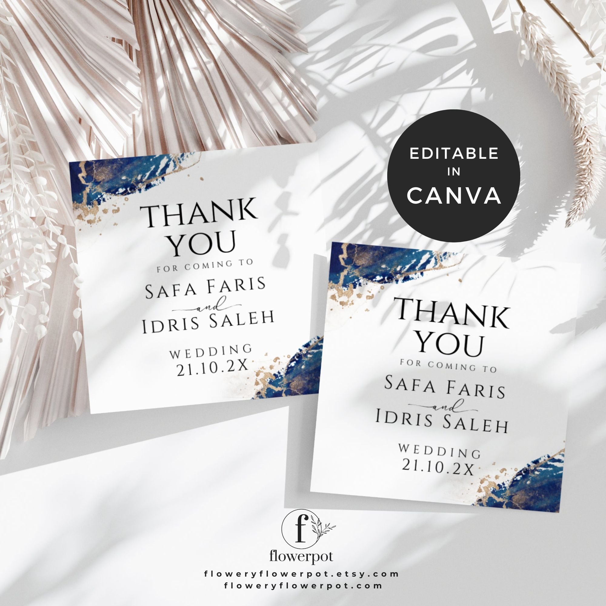 Royal Blue and Gold Elegant Wedding Thank You Tag Template - WE1102