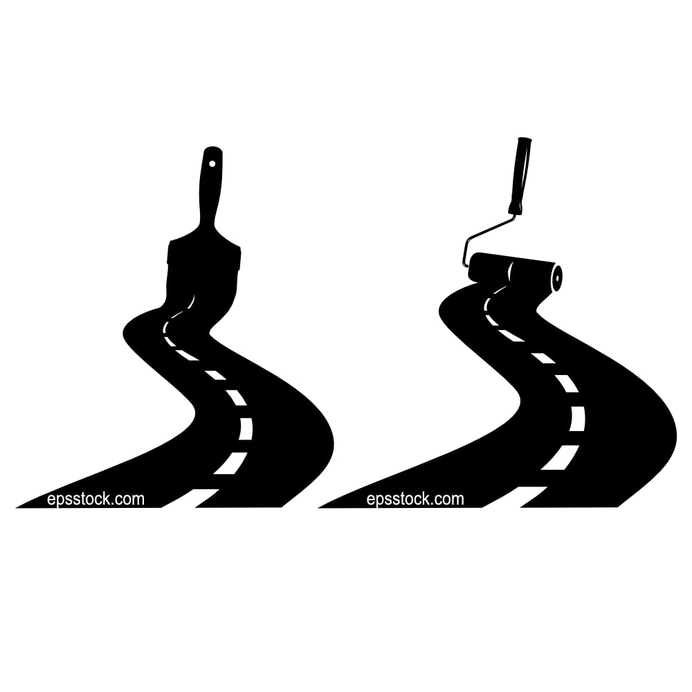 a brush paints an asphalt road