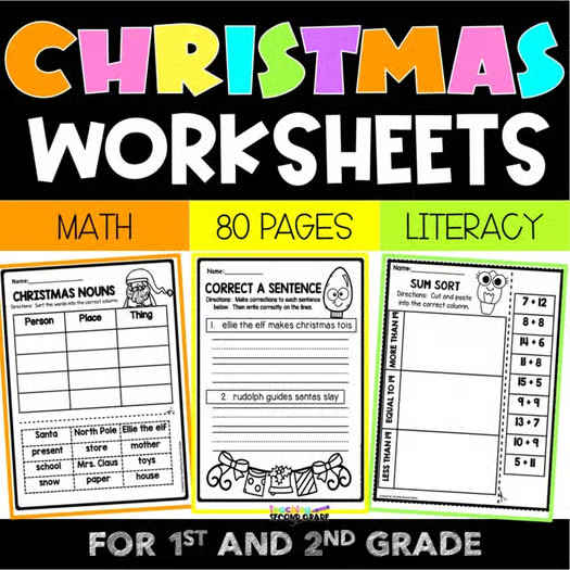 Christmas Worksheets No Prep Math and Literacy Activities Fun 1st 2nd Grade