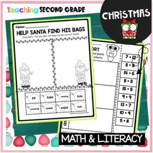 Christmas Worksheets No Prep Math and Literacy Activities Fun 1st 2nd Grade