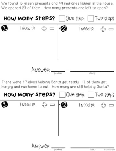 Math Masters: Christmas 2nd grade math word problems including 2 step