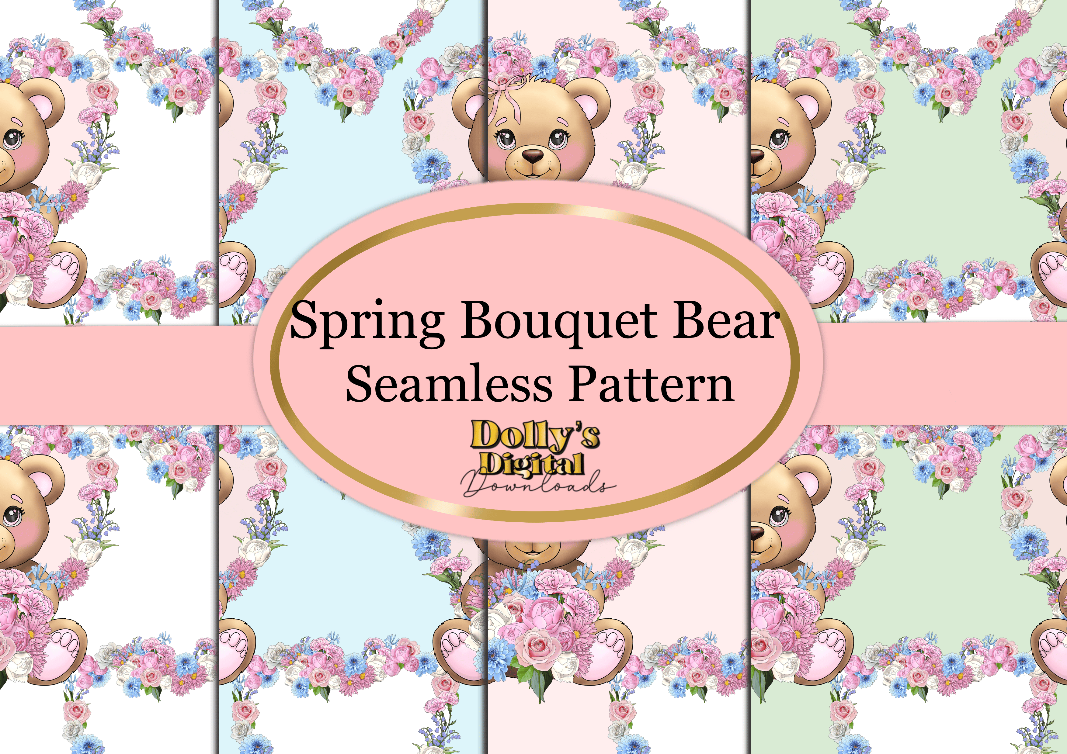 Spring Bouquet Bear Seamless Patterns - Payhip