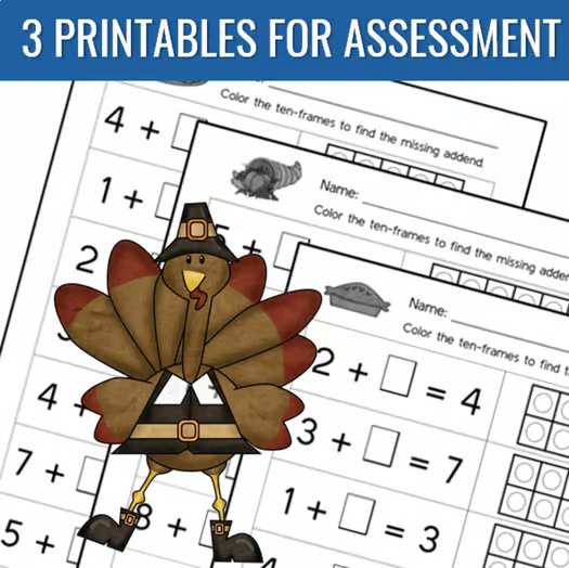 Thanksgiving Combinations to 10 with Missing Addends | Kinder & 1st Grade