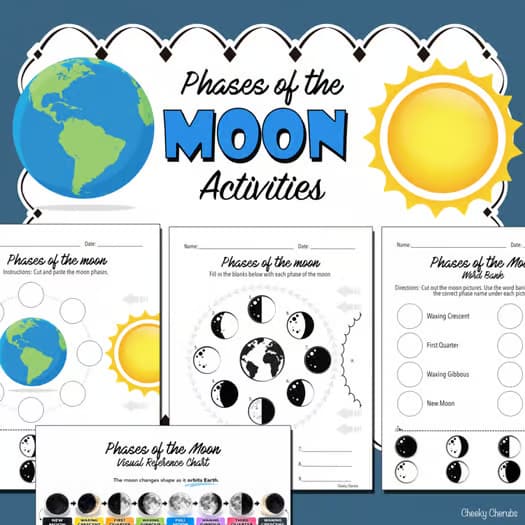 Phases of the Moon - Cut, paste, matching, etc. Activities (+ Spanish version)
