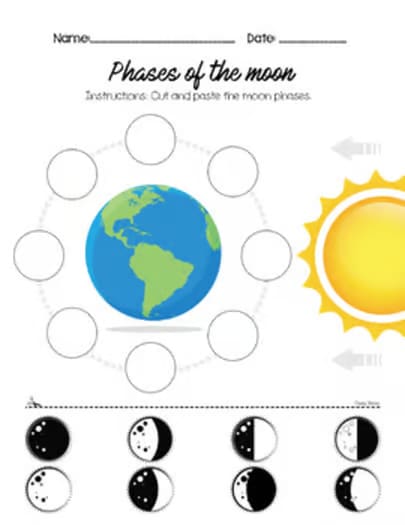 Phases of the Moon - Cut, paste, matching, etc. Activities (+ Spanish version)