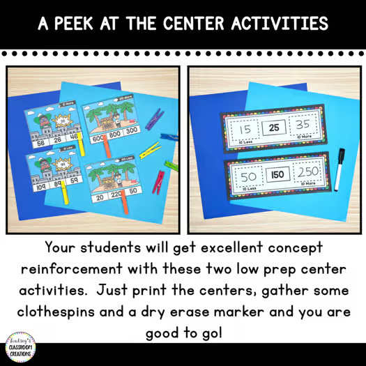 10 More 10 Less & 100 More 100 Less Activities, Centers, & More