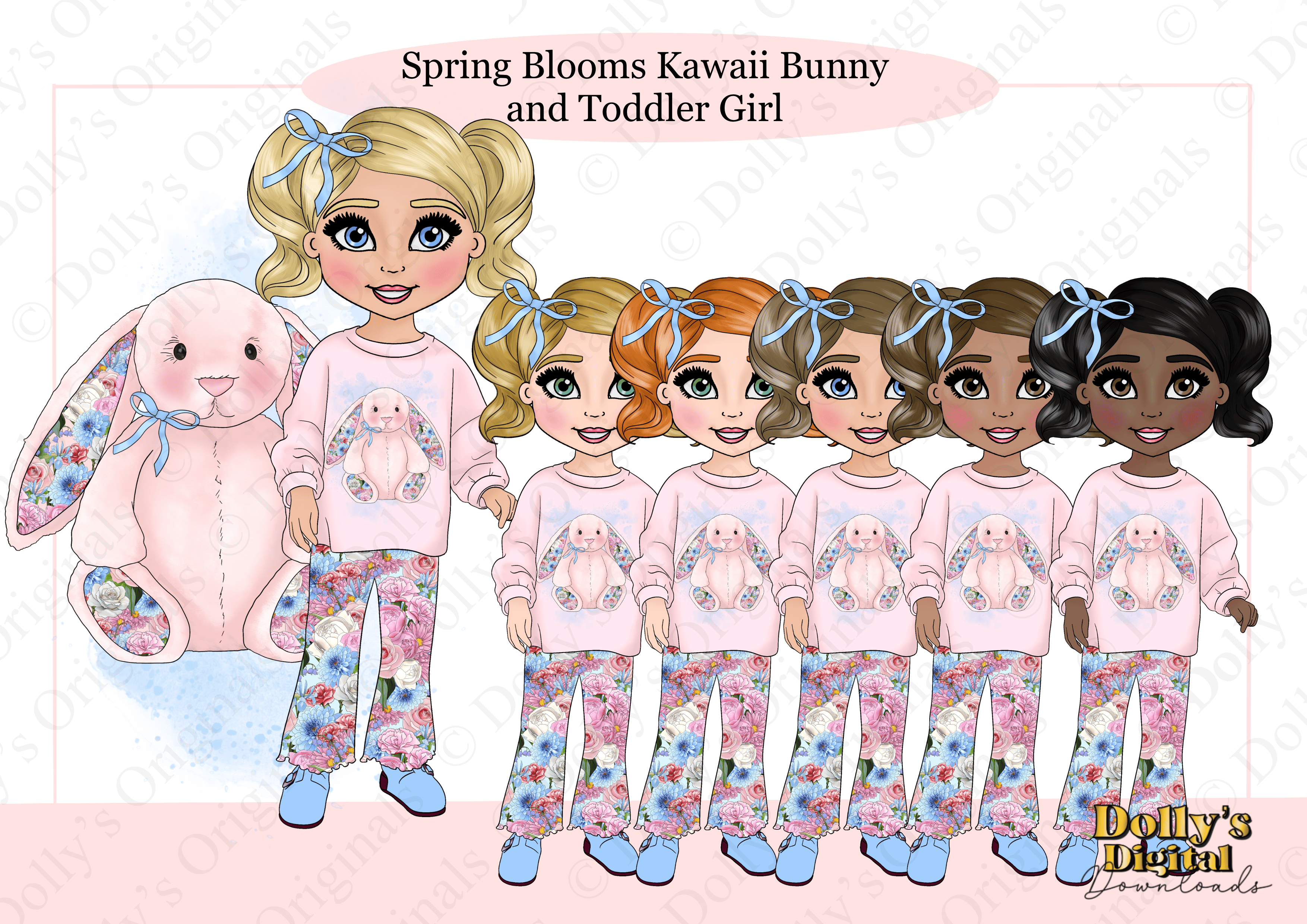 Spring Blooms Kawaii Bunny and Toddler Girl - Payhip