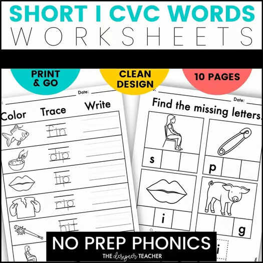 NO PREP Short I Worksheets CVC Word Work Short Vowel Phonics Activities Packet