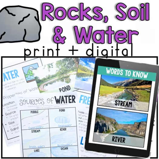 Rocks, Soil, Bodies of Water & Conservation- 1st Grade Earth Science Activities