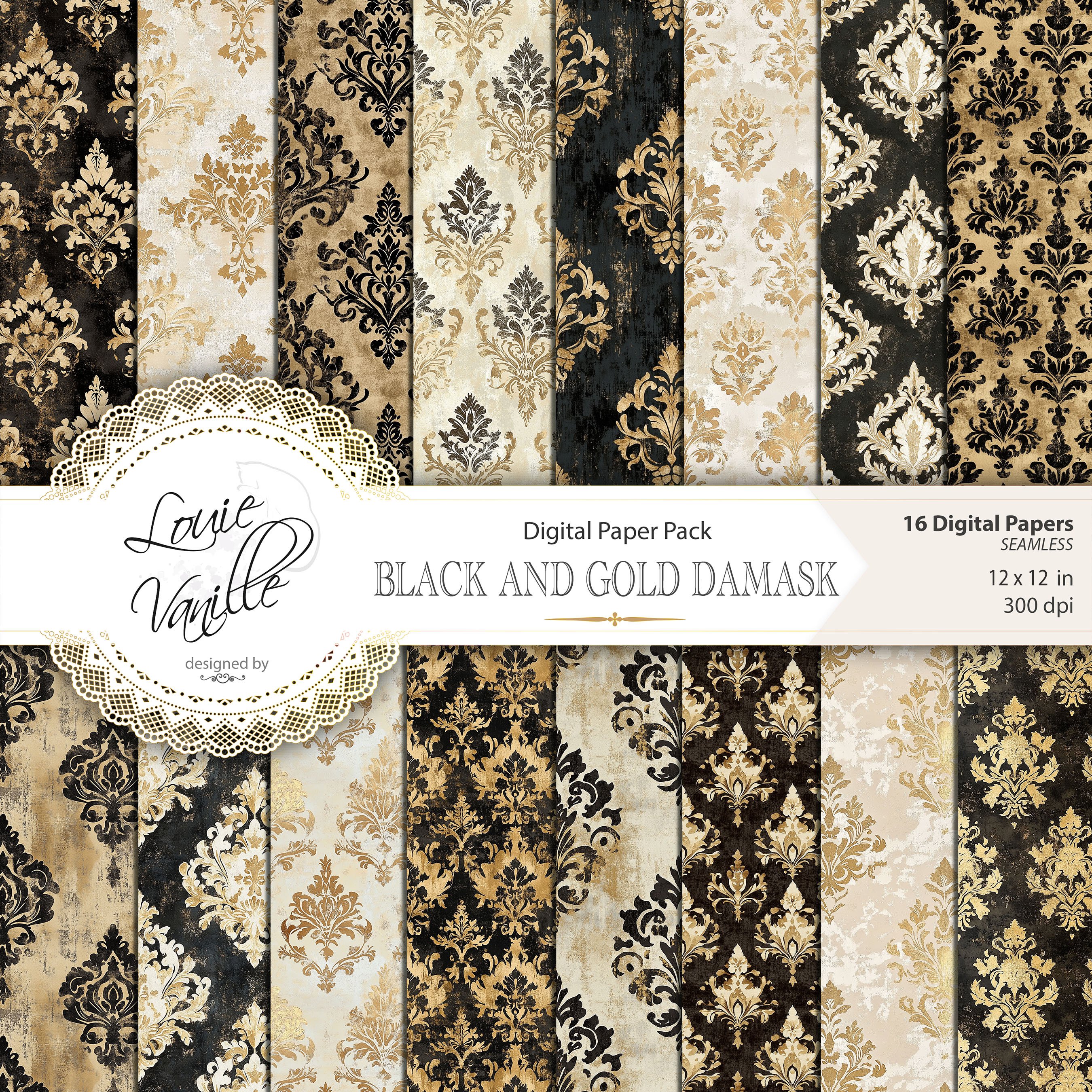 Black and Gold Damask Digital Paper - Payhip