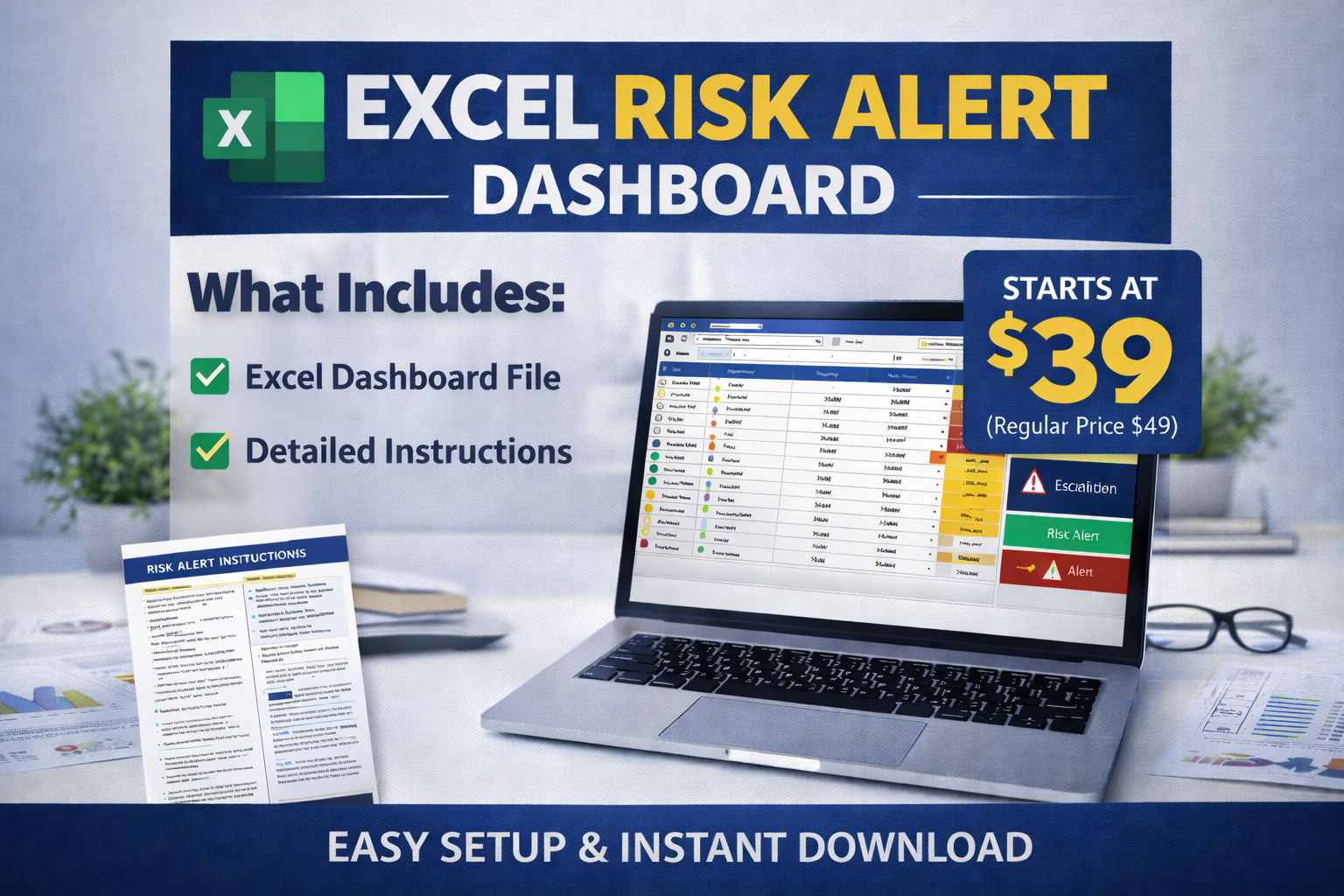Risk Alert Operations Dashboard (Excel) – Track Bottlenecks, Deadlines ...