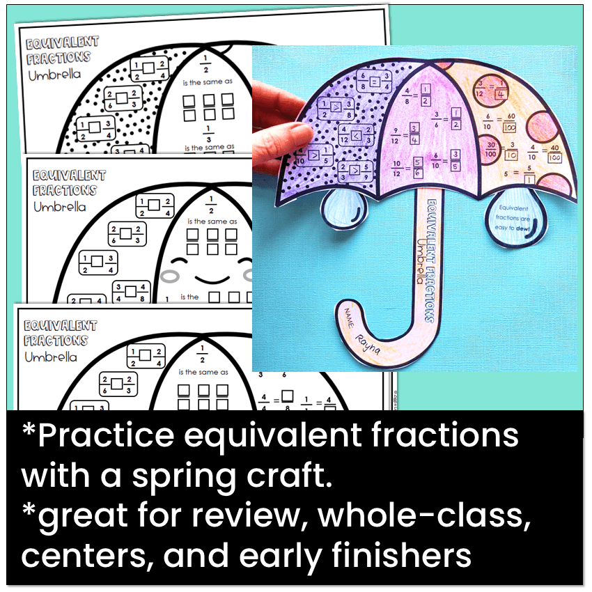 Spring Umbrella Equivalent Fractions Craft Math Activity