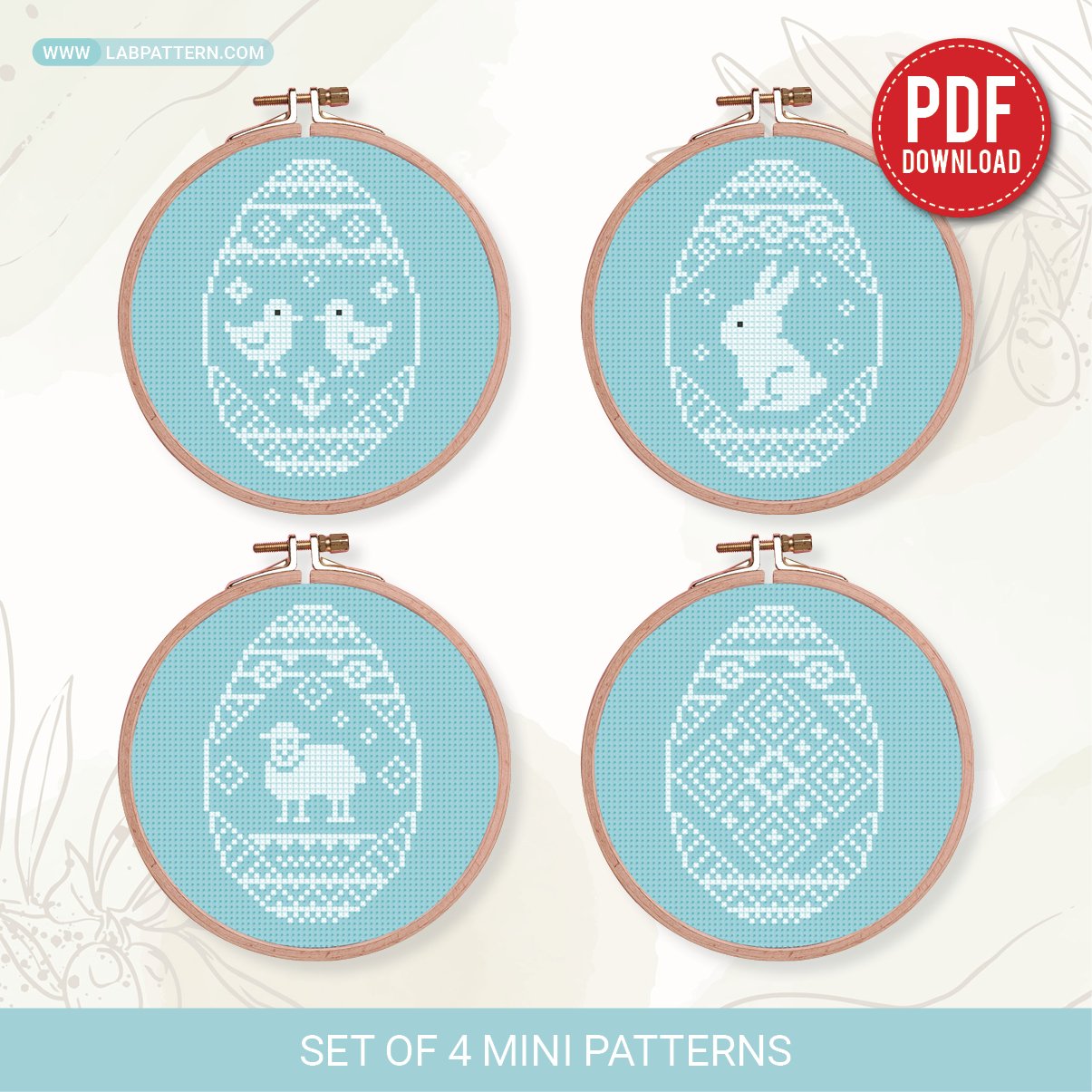 Cute Animal Easter Eggs Cross Stitch Pattern PDF Set 4