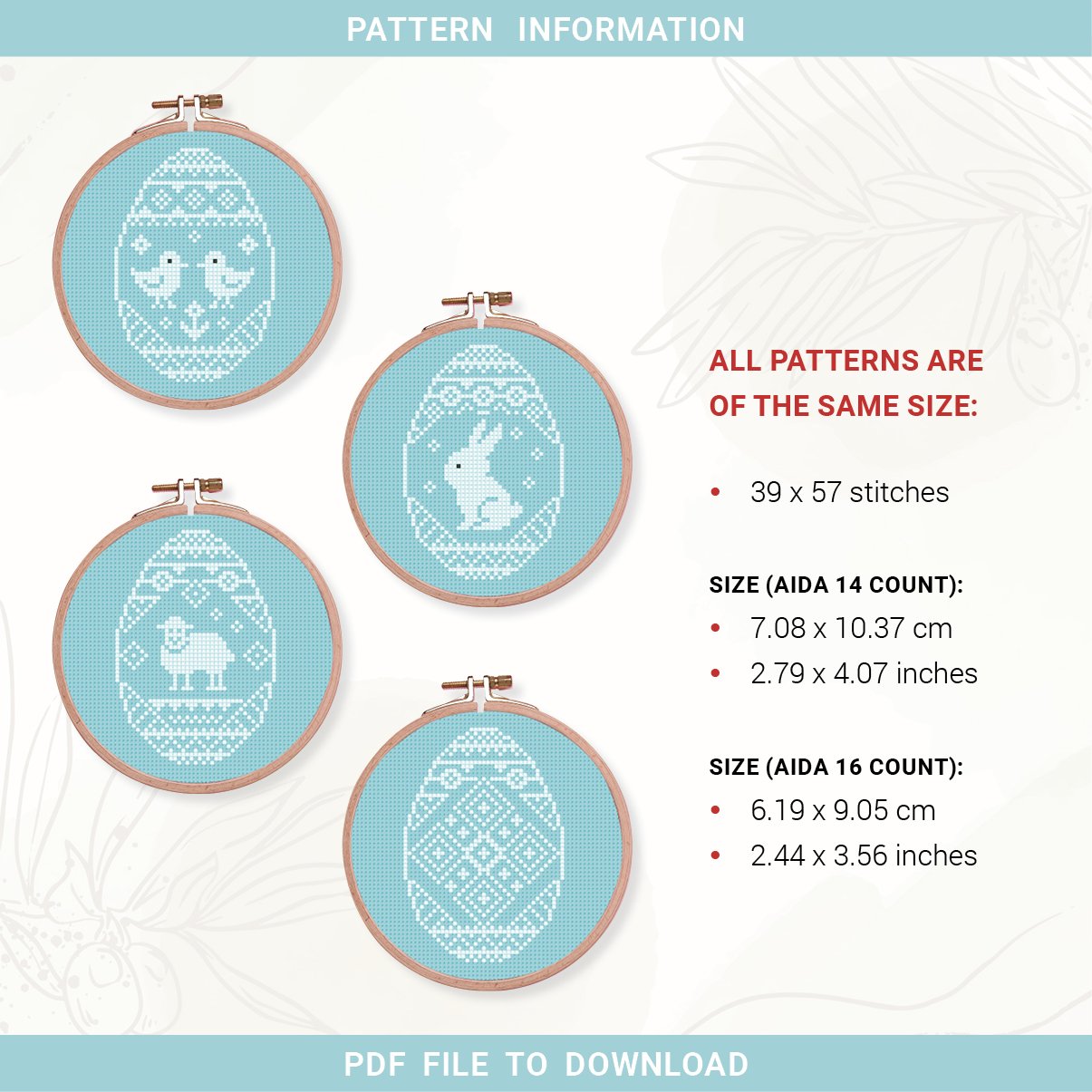 Cute Animal Easter Eggs Cross Stitch Pattern PDF Set 4