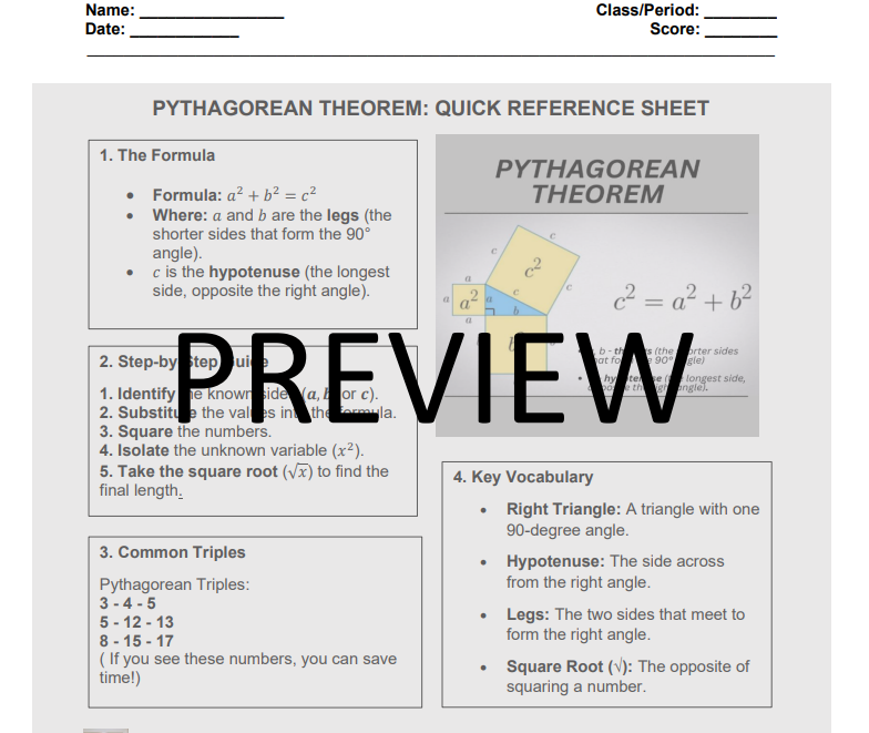 FREE Pythagorean Theorem Mastery Pack: Practice & Cheat Sheet - Payhip
