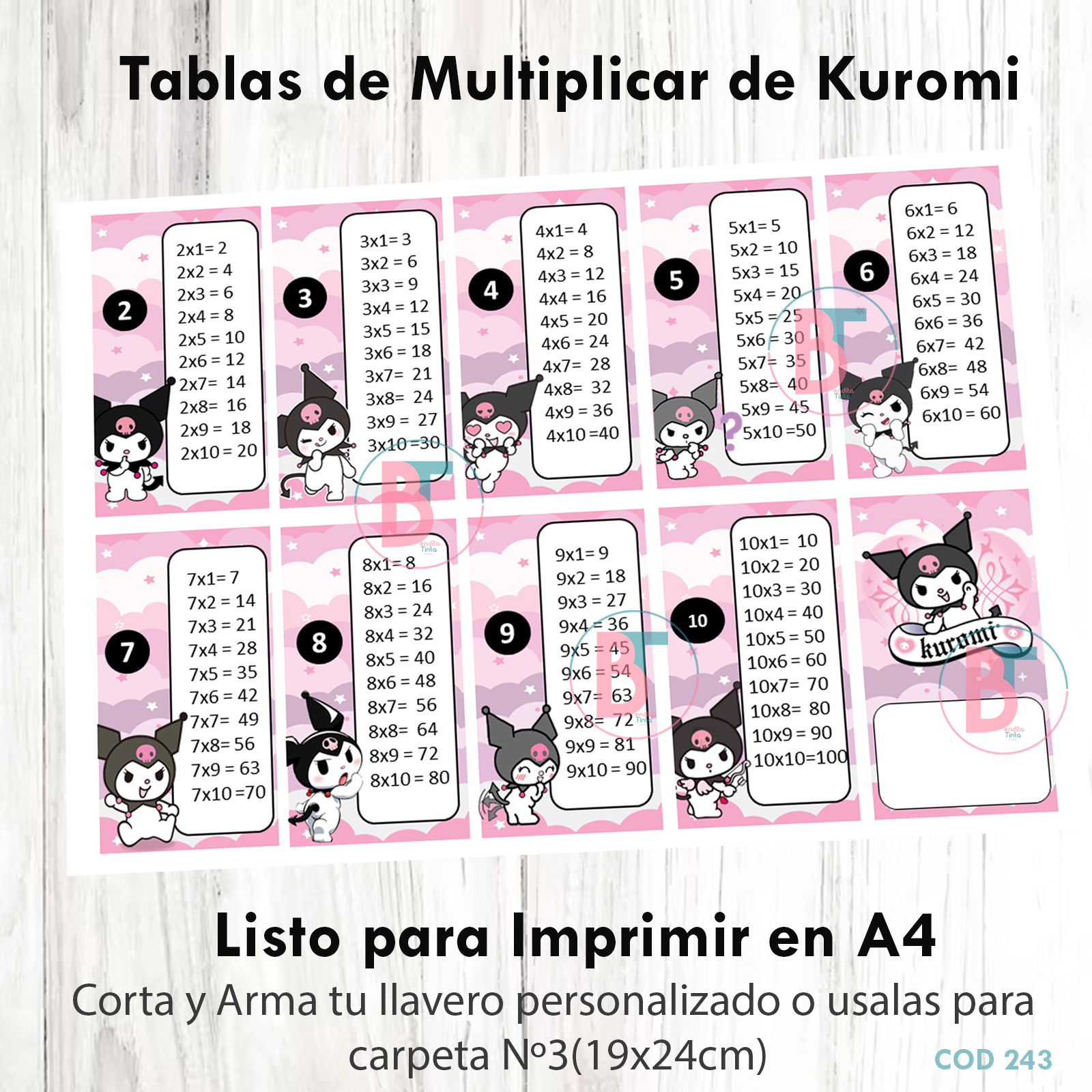 Tablas de Multiplicar de Kuromi Imprimibles