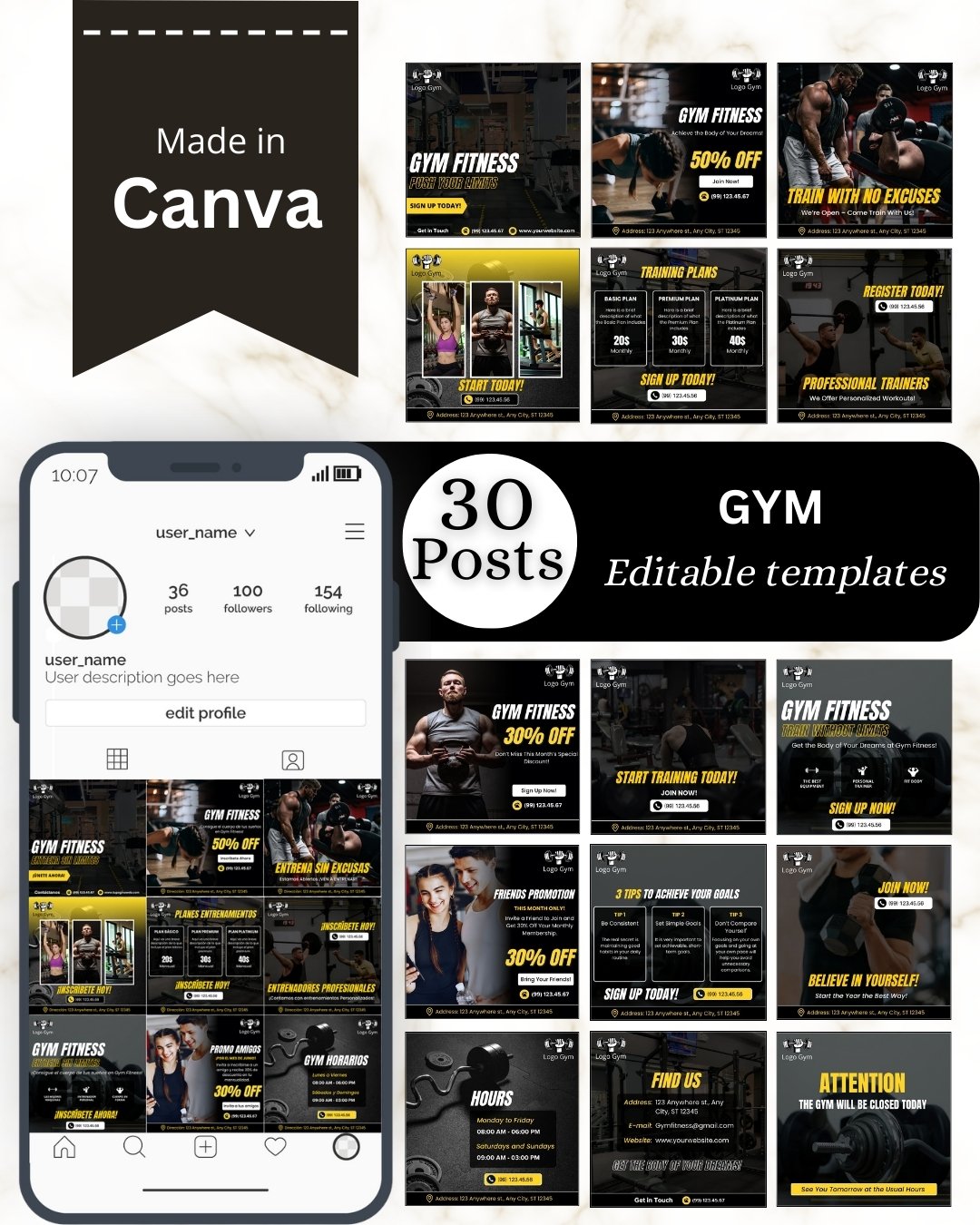 30 Editable Canva Templates for Gym & Fitness Social Media - Payhip