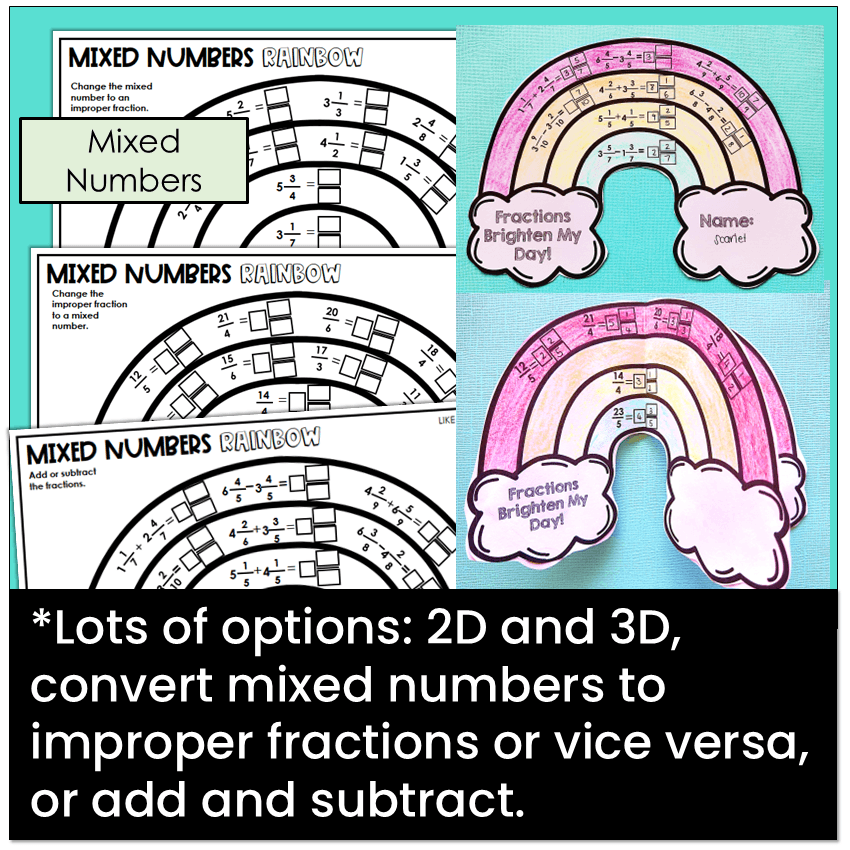 A rainbow to practice converting mixed numbers to improper fractions or vice versa.