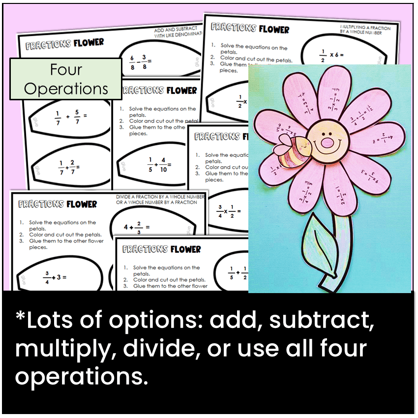 A flower to practice adding, subtracting, multiplying, dividing or using all four operations.