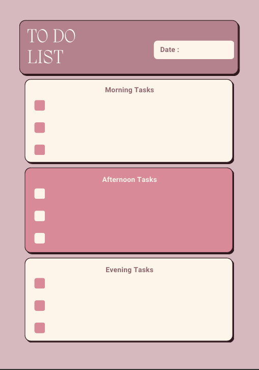 "Simple to-do list page from purple planner with space for date and tasks – clean minimalist design for daily organization."