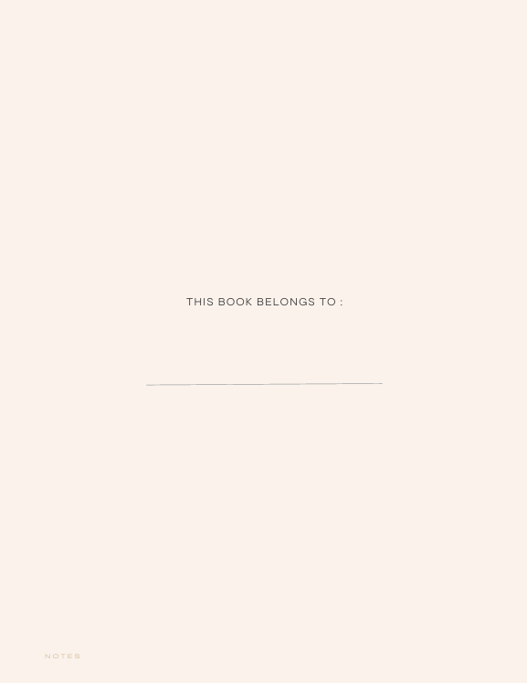 "Personalization page from black planner with elegant text THIS BOOK BELONGS TO : and blank line for name – minimalist black and white design."