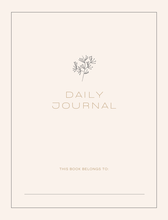 "Cover of Beige Elegant Minimal Daily Journal with personalization text DAILY JOURNAL THIS BOOK BELONGS TO: and blank line for name – soft, minimalist beige design."
