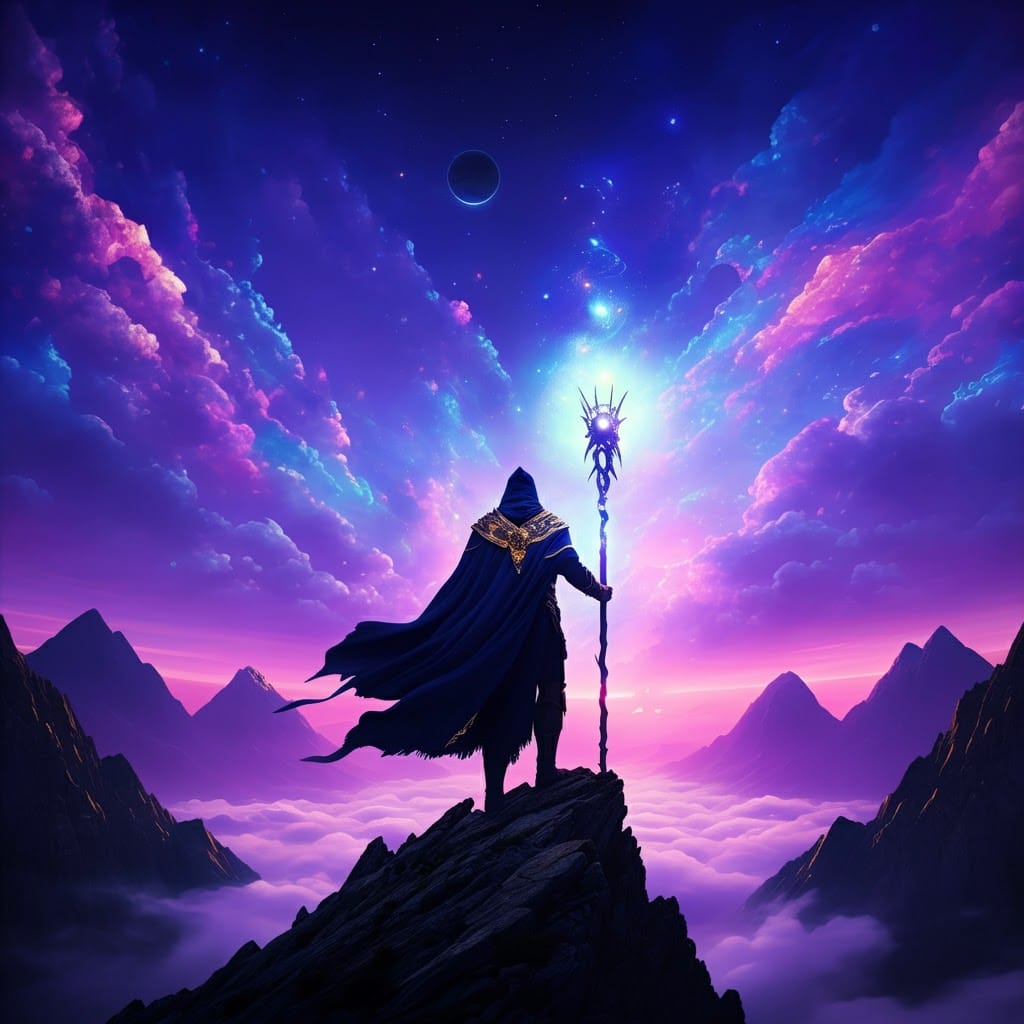 A wizard with a staff