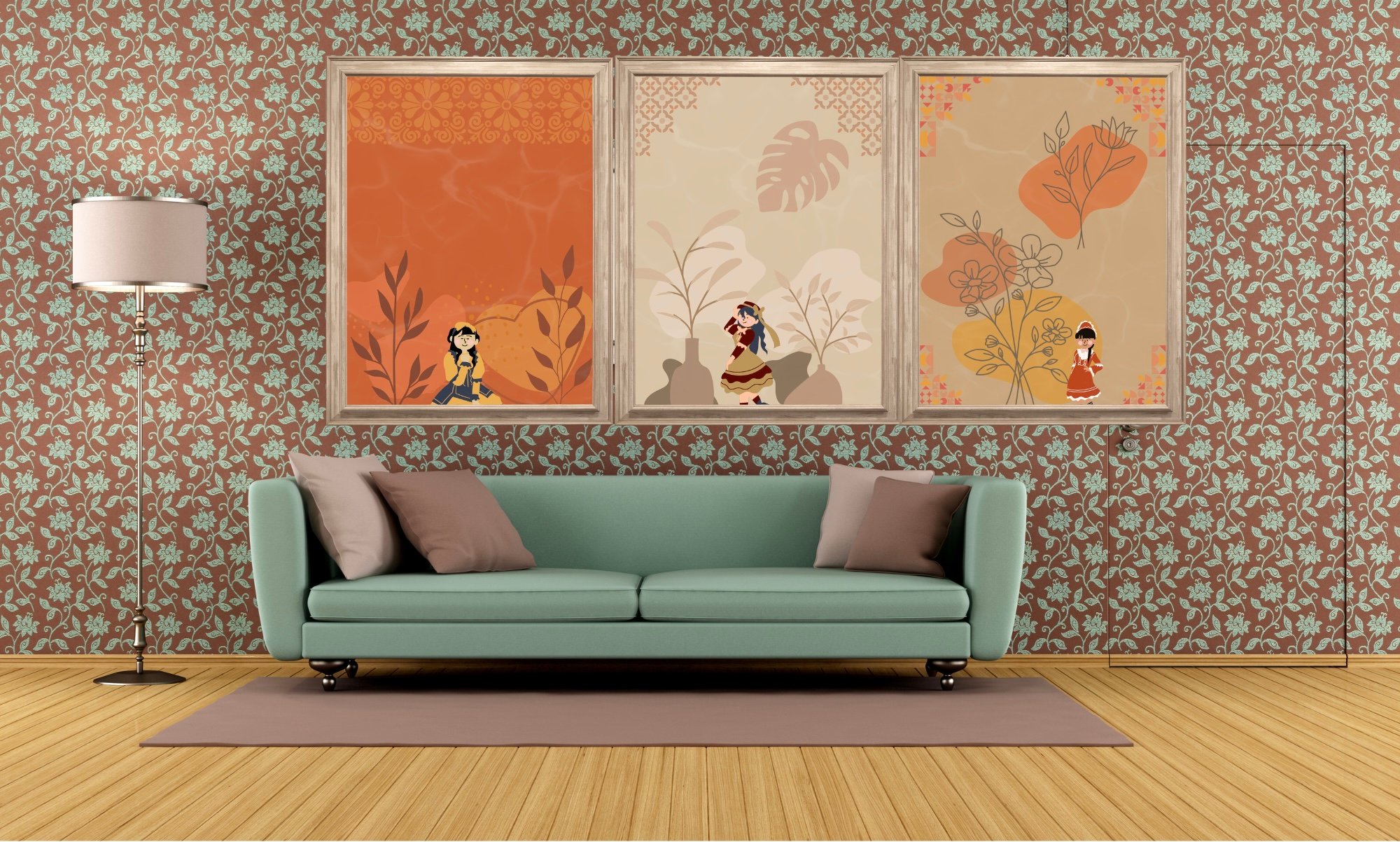 Vintage Botanical Wall Art Set of 3 – Retro Nature Prints – Warm Orange ...