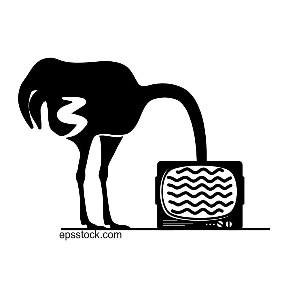 The ostrich hides its head in the TV