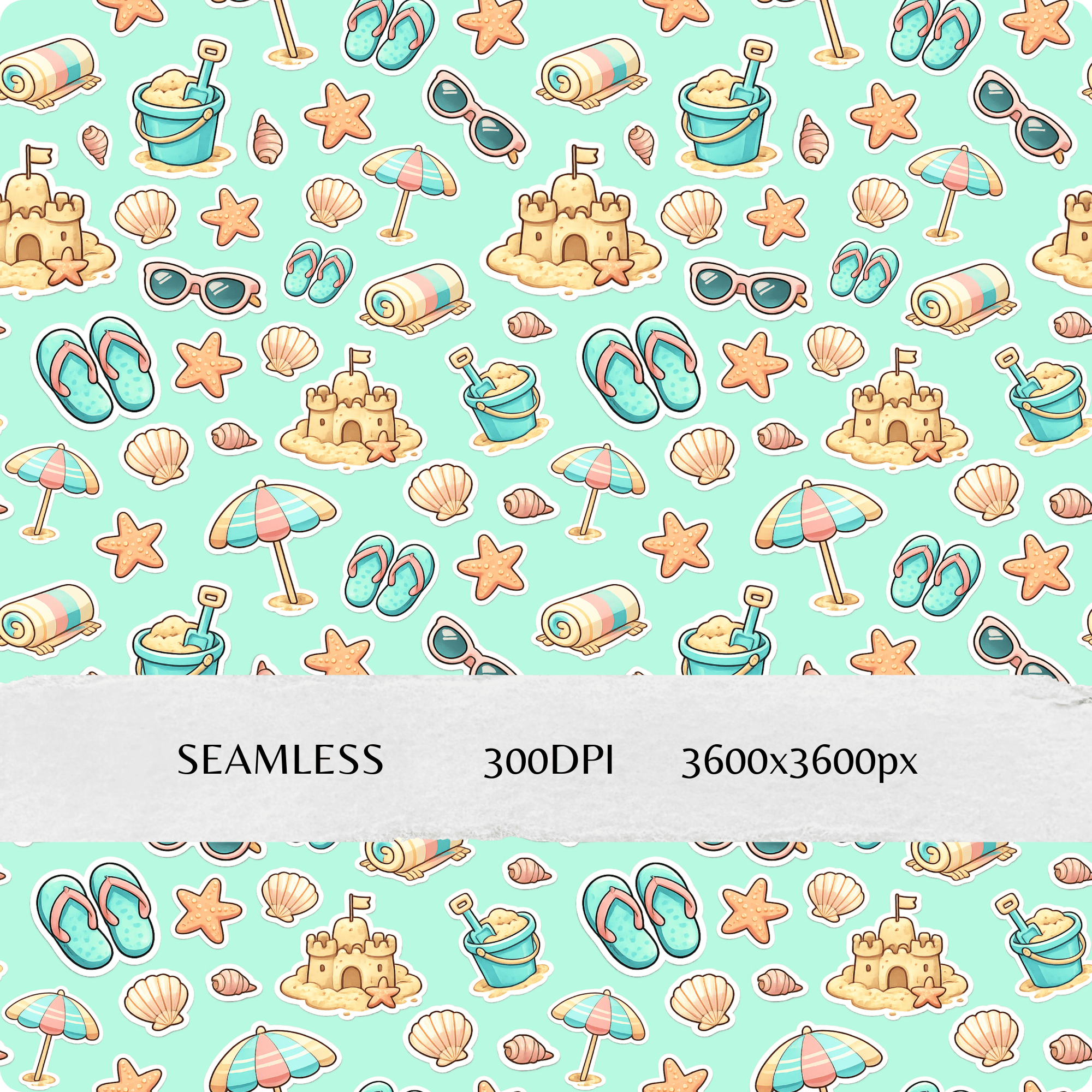 Seamless Beach Pattern PNG, Summer Digital Paper, Cute Pastel Beach ...