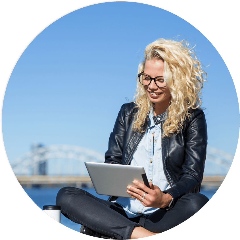 Woman using a digital planner on an iPad