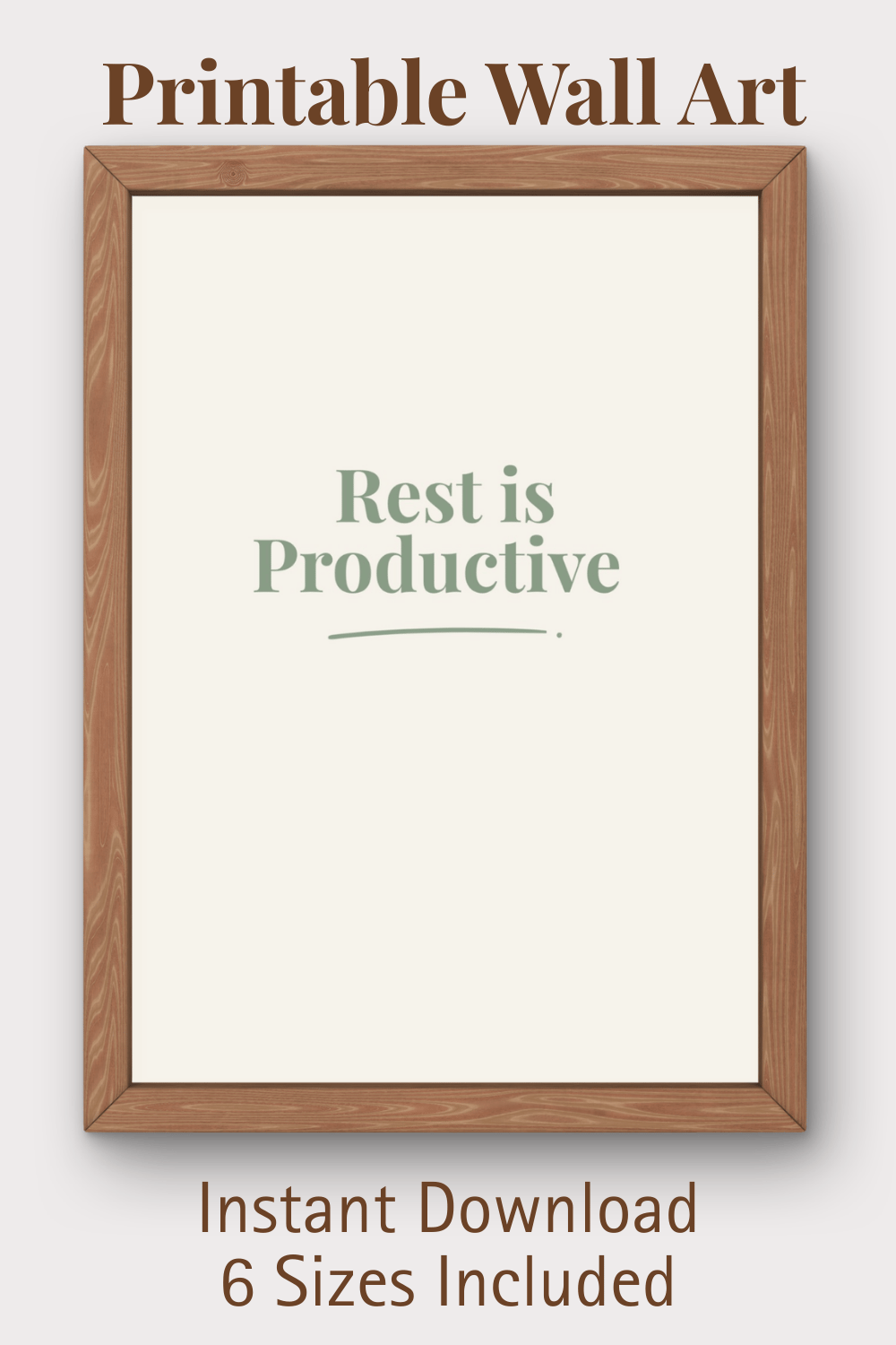 Printable wall art Rest is Productive sage green minimalist poster digital download
