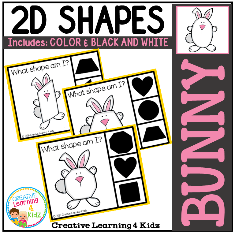 Easter Bunny 2D Shape Clip Cards | Spring Math Center Shape Recognition