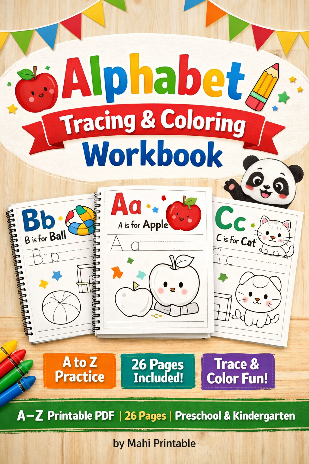Alphabet Tracing and Coloring Workbook A-Z Printable PDF | Preschool & Kindergarten Letter Practice | 26 Pages | Instant Digital Download
