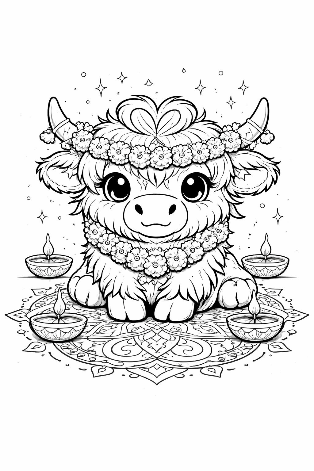 🪔✨ Celebrate Diwali with Bella Moo! This adorable baby highland cow is ready for the Festival of Lights—perfect for kids and adults to color, relax, and enjoy cozy holiday fun. Print, color, and make your own festive masterpiece today! 🎨💛