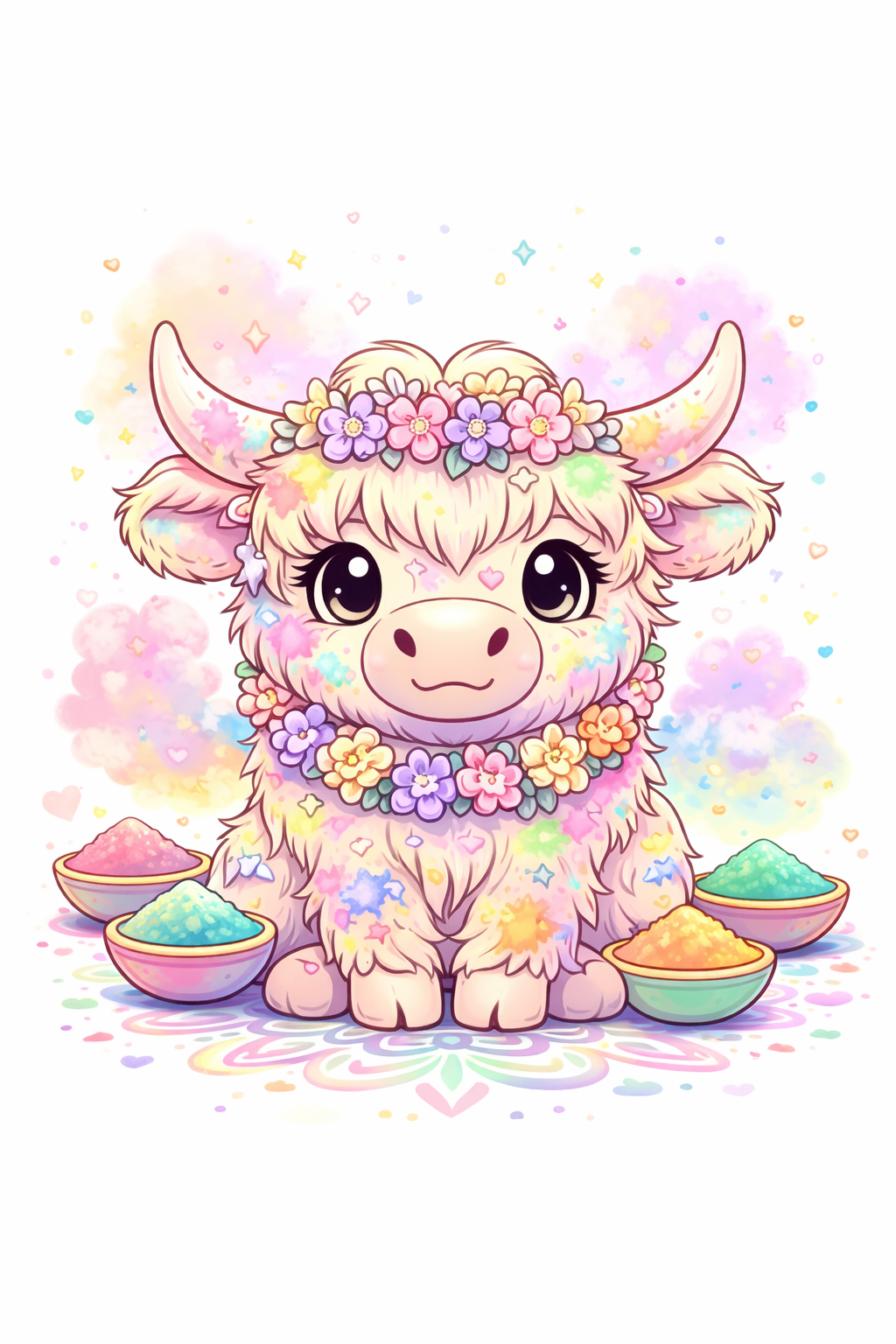 Highland cow Holi full color printable art