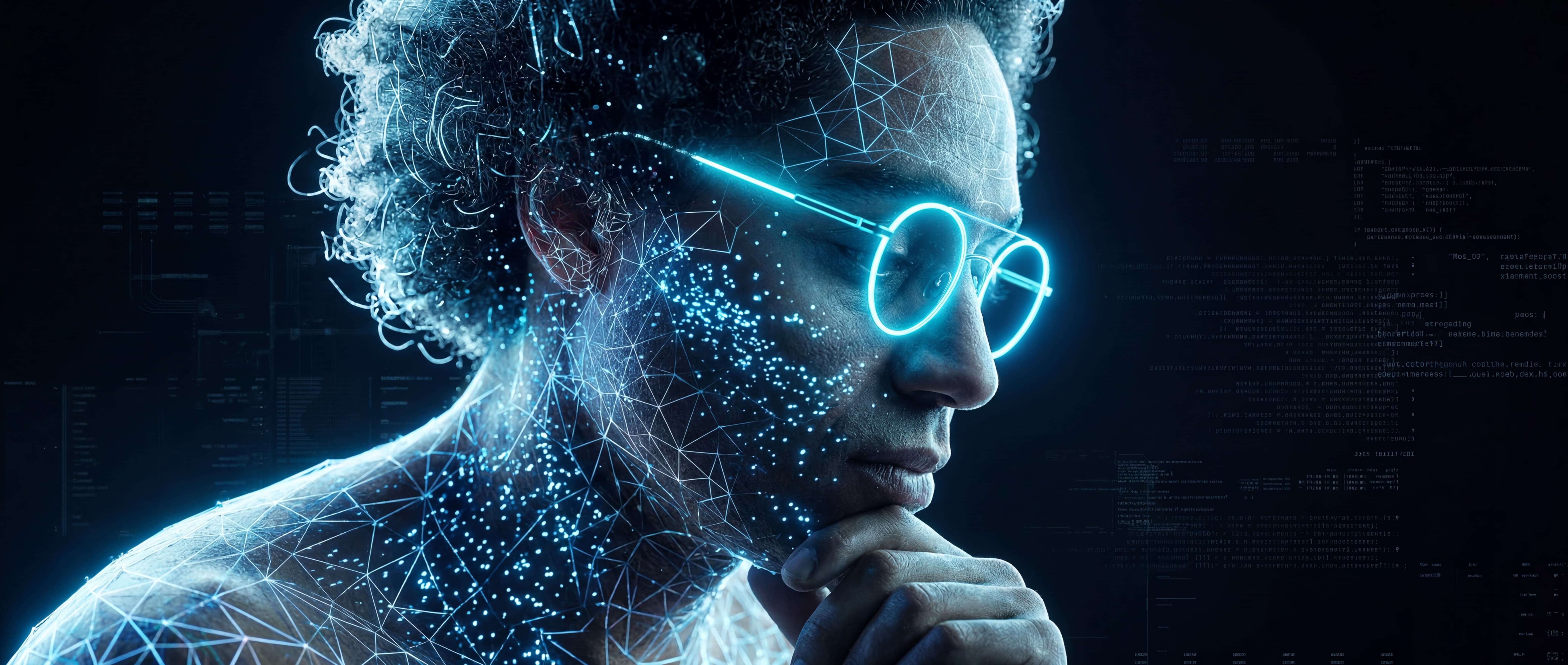 Arrière-plan haute technologie du store Payhip B-AE-OS. Portrait neural de Benjamin AZIKA-EROS, le Superviseur, avec surimpressions holographiques de réseaux de données. Symbolise l'accès à l'Arsenal de maintenance neuronale et de performance biologique.