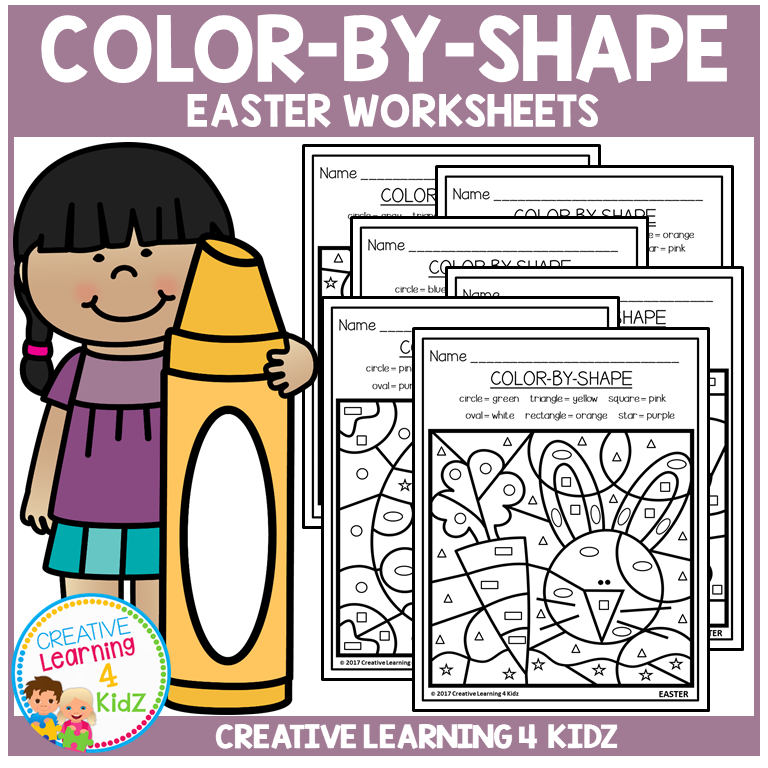 Easter Color by Shapes Worksheets – Differentiated Math Coloring Activities
